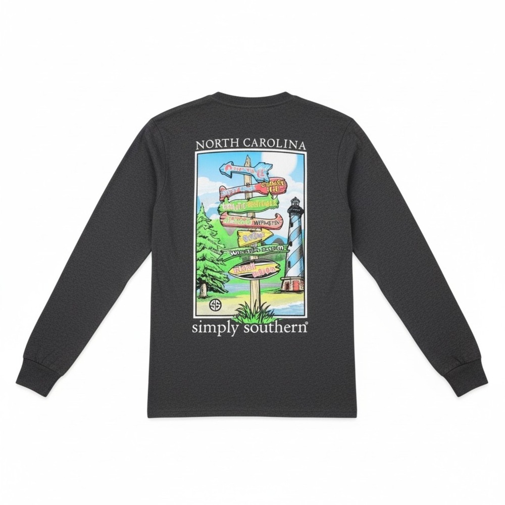 Simply Southern Shirt Womens Small Gray North Carolina Long Sleeve Tee Crew Neck
